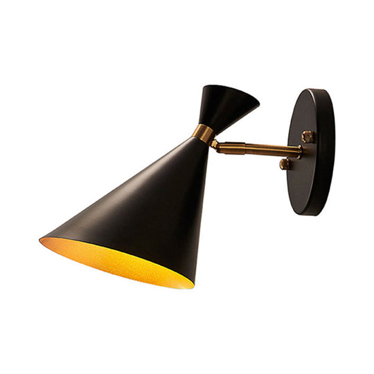 Contemporary Trumpet Wall Sconce Light In Black/White/Gold With Adjustable Arm And 1-3 Lights