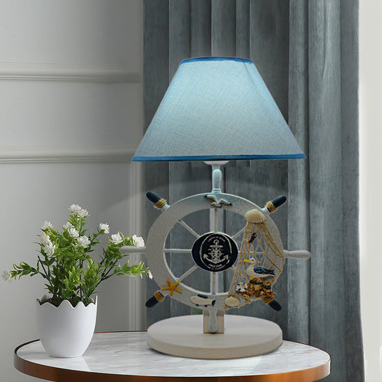 Blue Childrens Desk Lamp With Single Light Rudder Design And Small Conical Shade