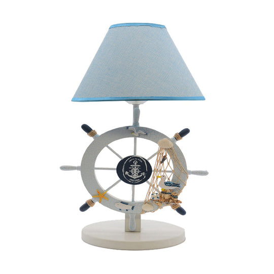 Alphecca - Blue Children Single Light Rudder Task Lighting with Fabric Shade Blue Conical Small Desk Lamp