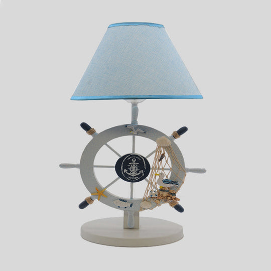 Alphecca - Blue Children Single Light Rudder Task Lighting with Fabric Shade Blue Conical Small Desk Lamp