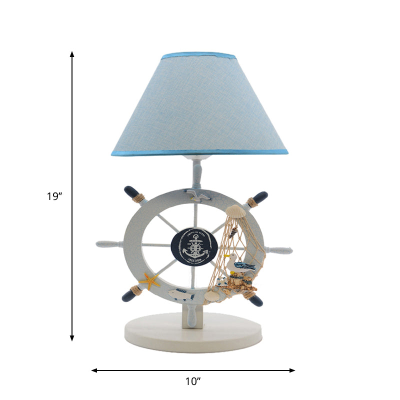 Alphecca - Blue Children Single Light Rudder Task Lighting with Fabric Shade Blue Conical Small Desk Lamp