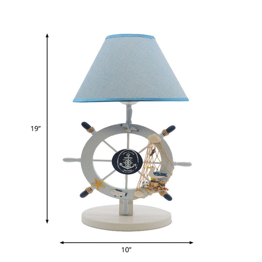 Alphecca - Blue Children Single Light Rudder Task Lighting with Fabric Shade Blue Conical Small Desk Lamp