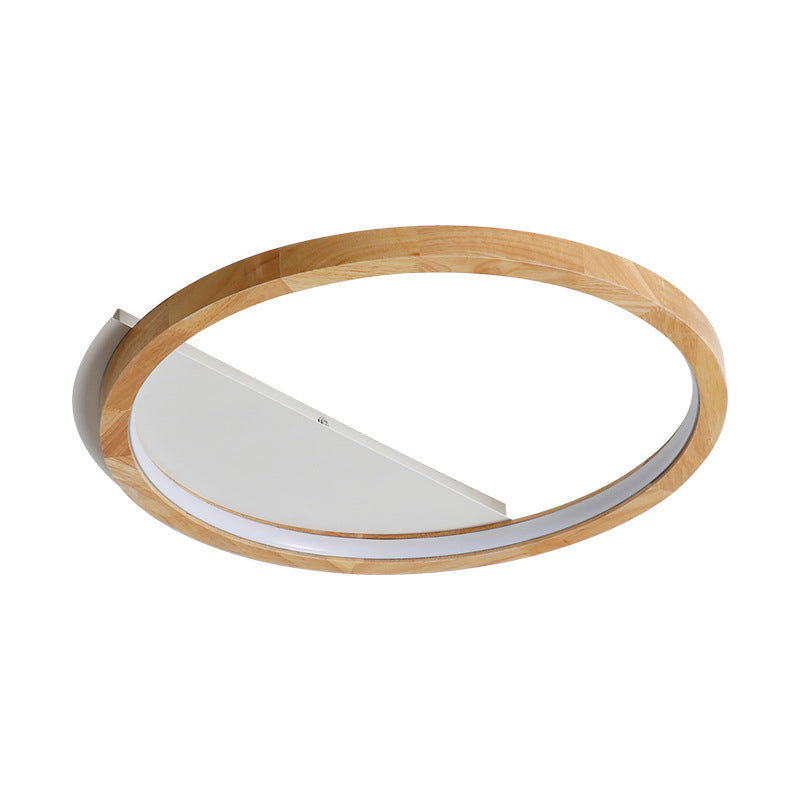 Contemporary Led Wood Ring Flush Mount Ceiling Light In Beige - 13/17/21 Width