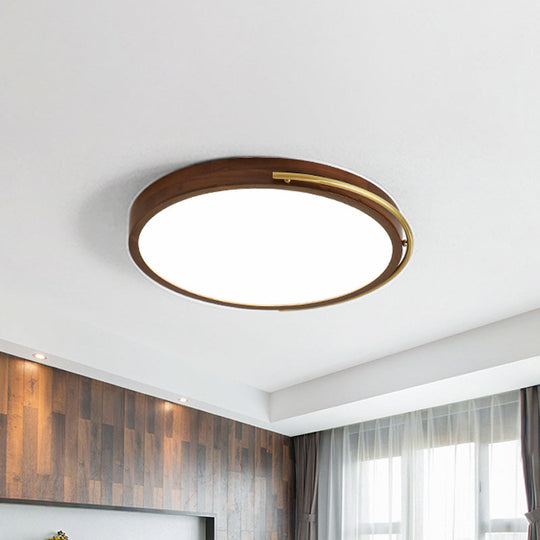 Minimalist Brown Wood LED Flush Mount Ceiling Lamp for Bedroom - 13"/17"/21" Wide