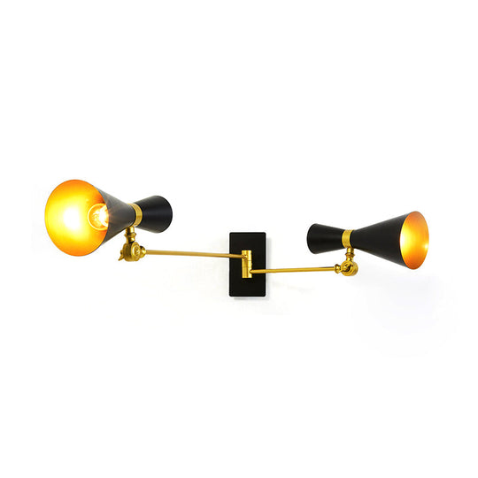 Contemporary Trumpet Wall Sconce Light In Black/White/Gold With Adjustable Arm And 1-3 Lights