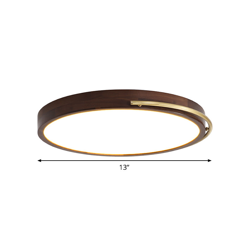 Minimalist Brown Wood LED Flush Mount Ceiling Lamp for Bedroom - 13"/17"/21" Wide