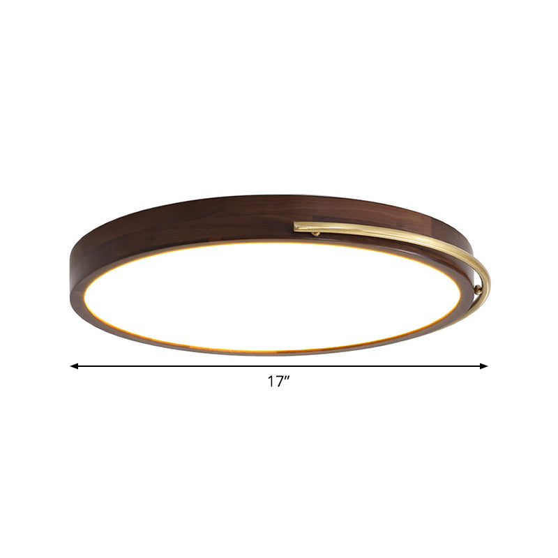 Minimalist Brown Wood LED Flush Mount Ceiling Lamp for Bedroom - 13"/17"/21" Wide