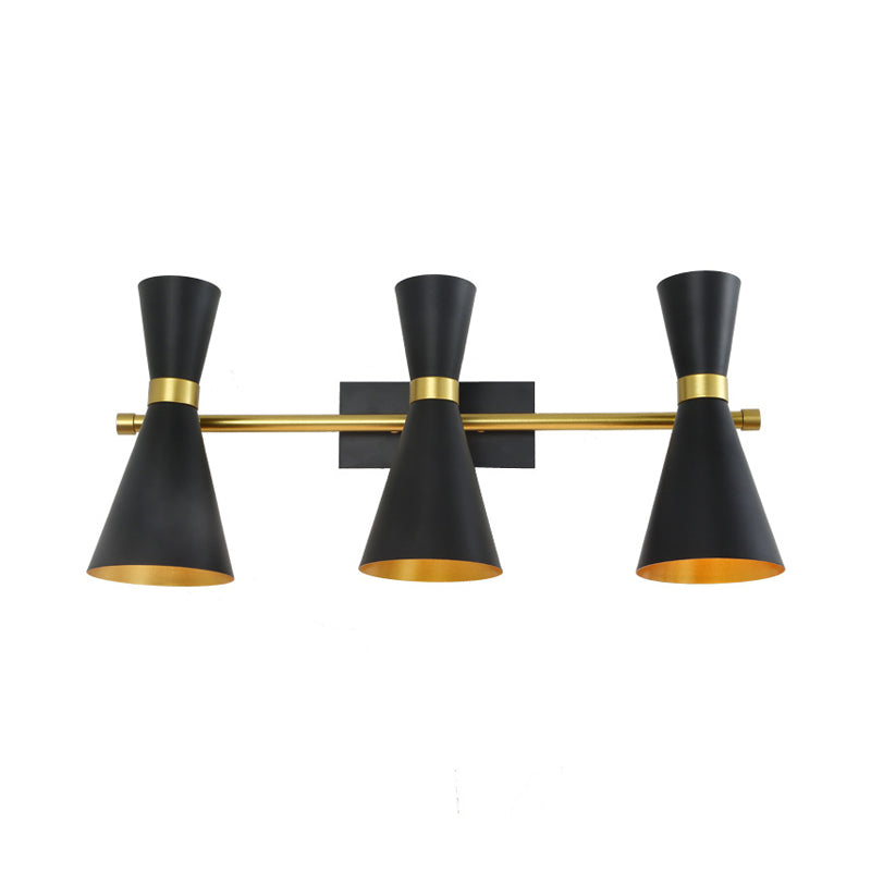 Contemporary Trumpet Wall Sconce Light In Black/White/Gold With Adjustable Arm And 1-3 Lights