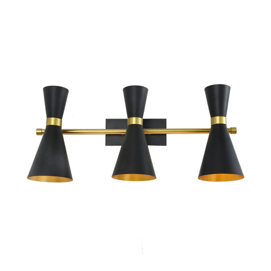 Contemporary Trumpet Wall Sconce Light In Black/White/Gold With Adjustable Arm And 1-3 Lights