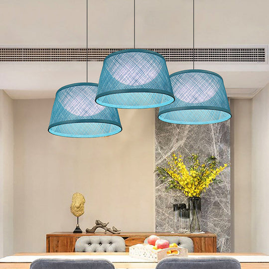 Blue Rope Drum Ceiling Hang Fixture in 16"/20.5"/24" W with 1-Light Drop Pendant and Inner Dome Acrylic Shade - Warehouse Lighting