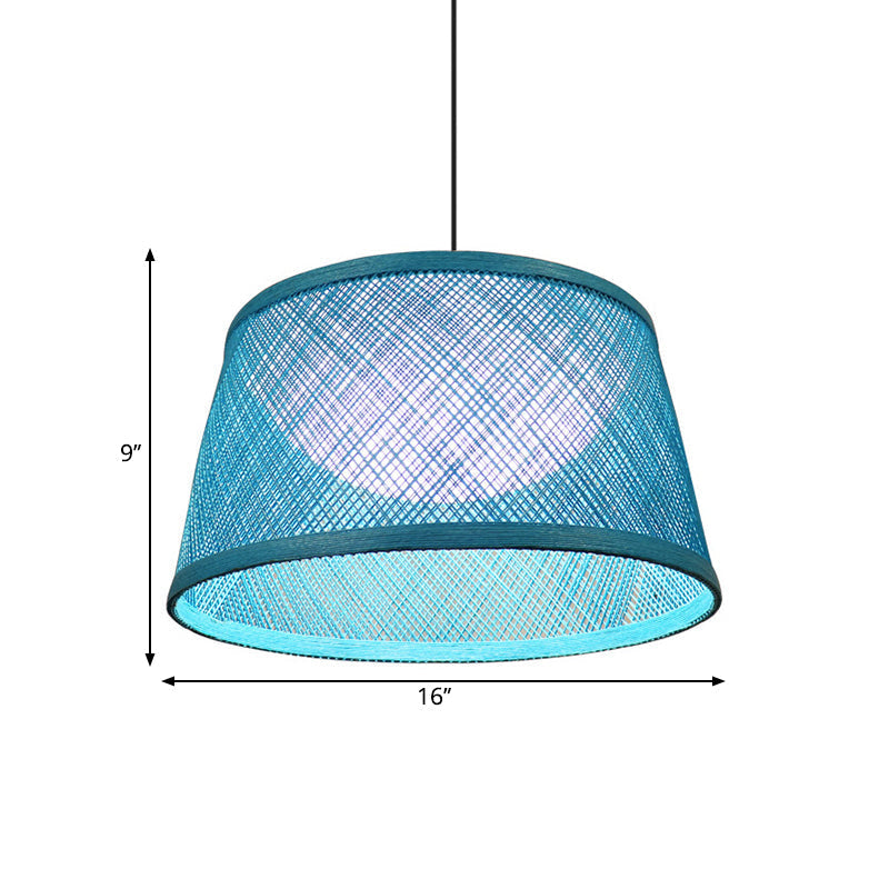 Blue Rope Drum Ceiling Hang Fixture in 16"/20.5"/24" W with 1-Light Drop Pendant and Inner Dome Acrylic Shade - Warehouse Lighting