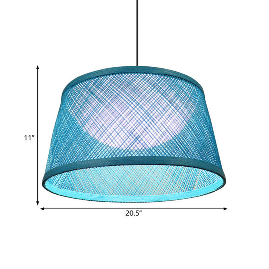 Blue Rope Drum Ceiling Hang Fixture in 16"/20.5"/24" W with 1-Light Drop Pendant and Inner Dome Acrylic Shade - Warehouse Lighting