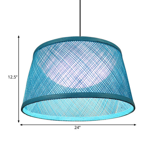 Blue Rope Drum Ceiling Hang Fixture in 16"/20.5"/24" W with 1-Light Drop Pendant and Inner Dome Acrylic Shade - Warehouse Lighting