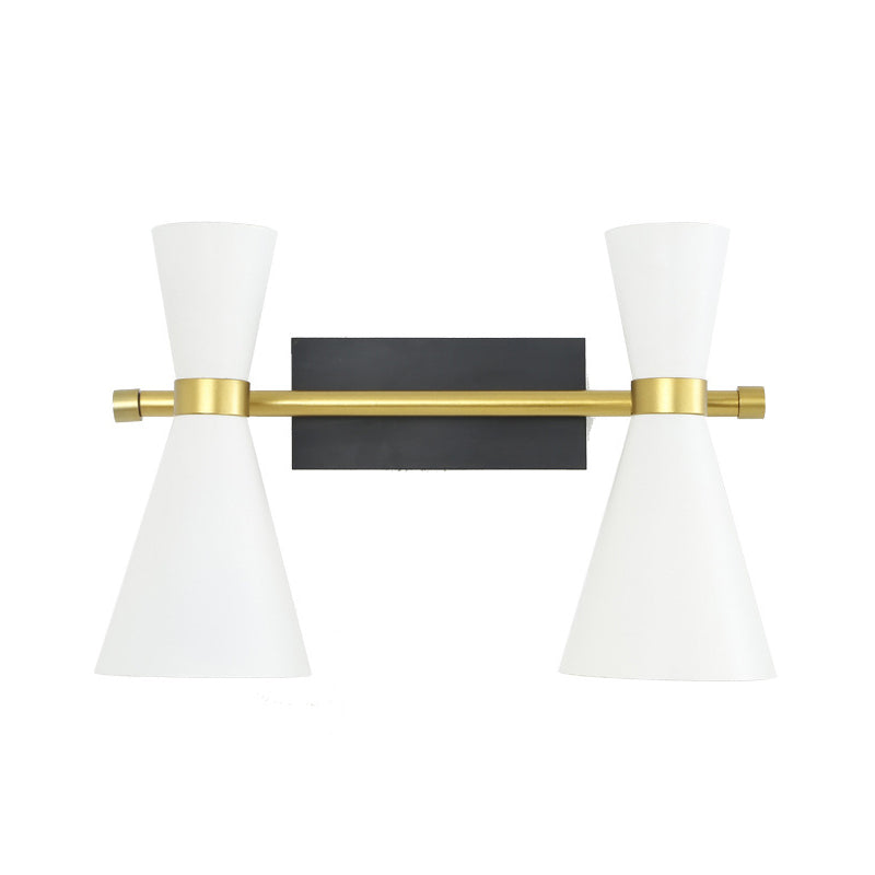 Contemporary Trumpet Wall Sconce Light In Black/White/Gold With Adjustable Arm And 1-3 Lights