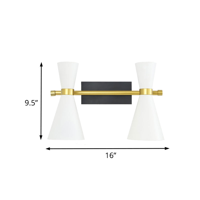 Contemporary Trumpet Wall Sconce Light In Black/White/Gold With Adjustable Arm And 1-3 Lights