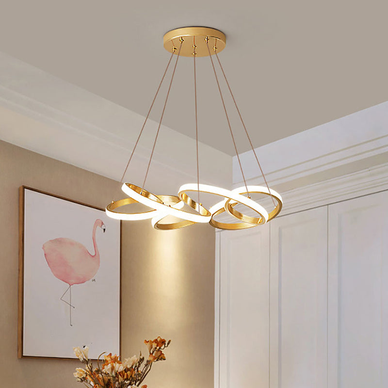 Modern Gold Metal Led Ceiling Chandelier - Twisted Round Pendant Lamp For Dining Room With