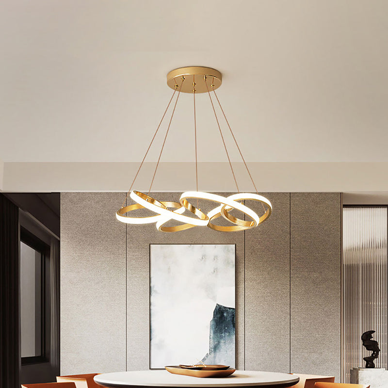 Modern Metal LED Dining Pendant Lamp - Twisted Round Ceiling Chandelier in Gold, Warm/White Lighting