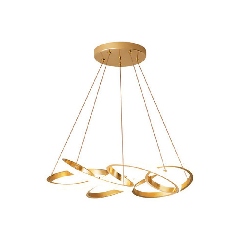 Modern Metal LED Dining Pendant Lamp - Twisted Round Ceiling Chandelier in Gold, Warm/White Lighting