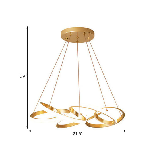 Modern Gold Metal Led Ceiling Chandelier - Twisted Round Pendant Lamp For Dining Room With