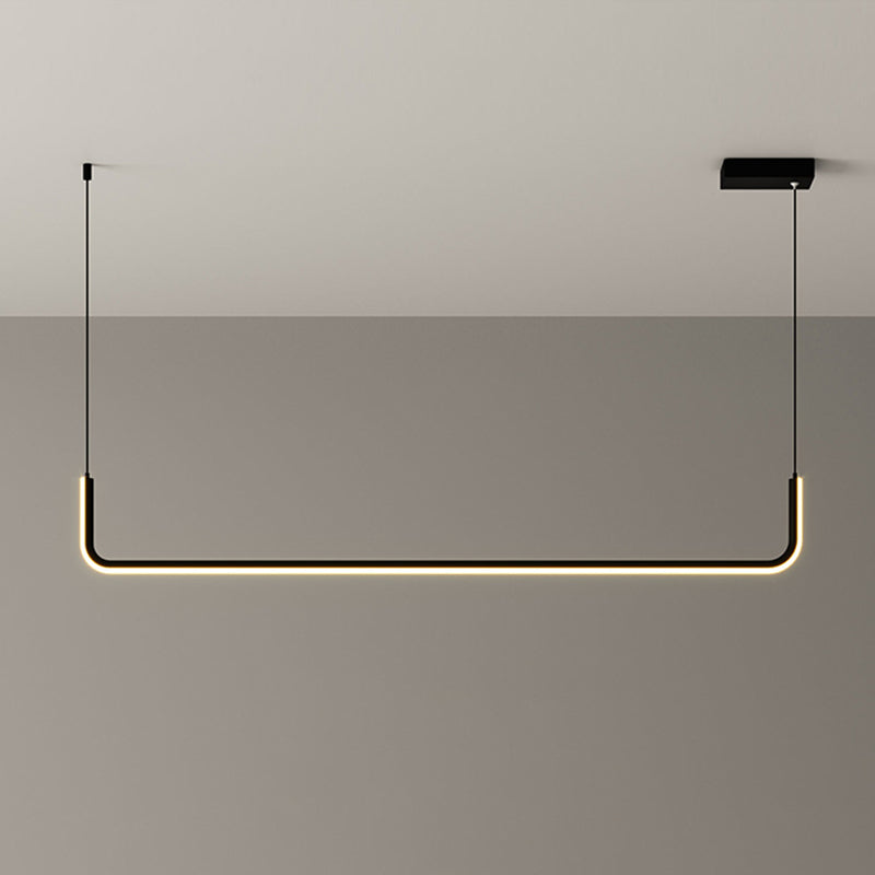 Modern Led Black Island Hanging Lamp Kit - Sleek Metal Half Rectangle Design With Adjustable