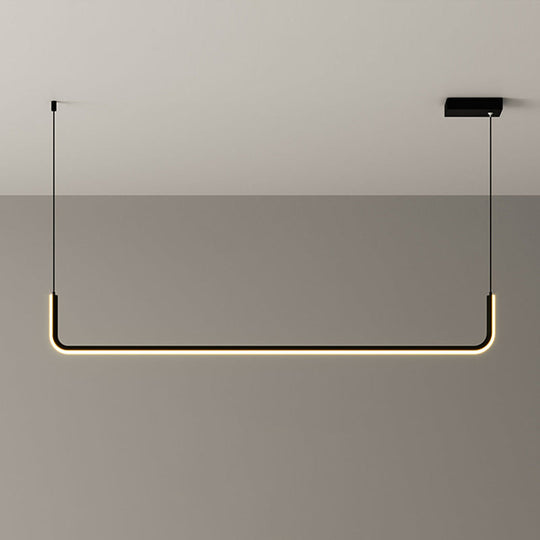 Modern Led Black Island Hanging Lamp Kit - Sleek Metal Half Rectangle Design With Adjustable