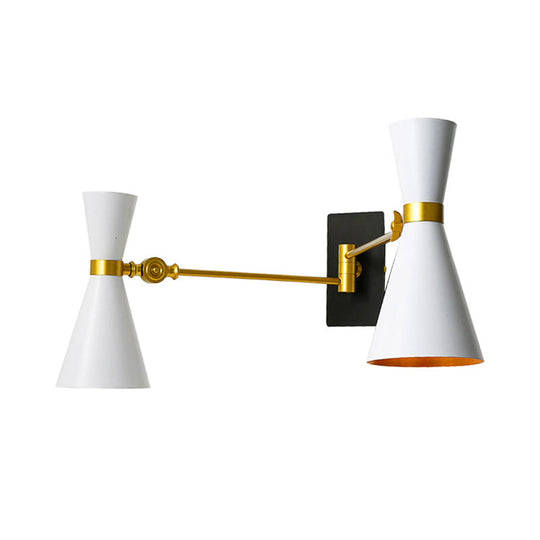 Contemporary Trumpet Wall Sconce Light In Black/White/Gold With Adjustable Arm And 1-3 Lights