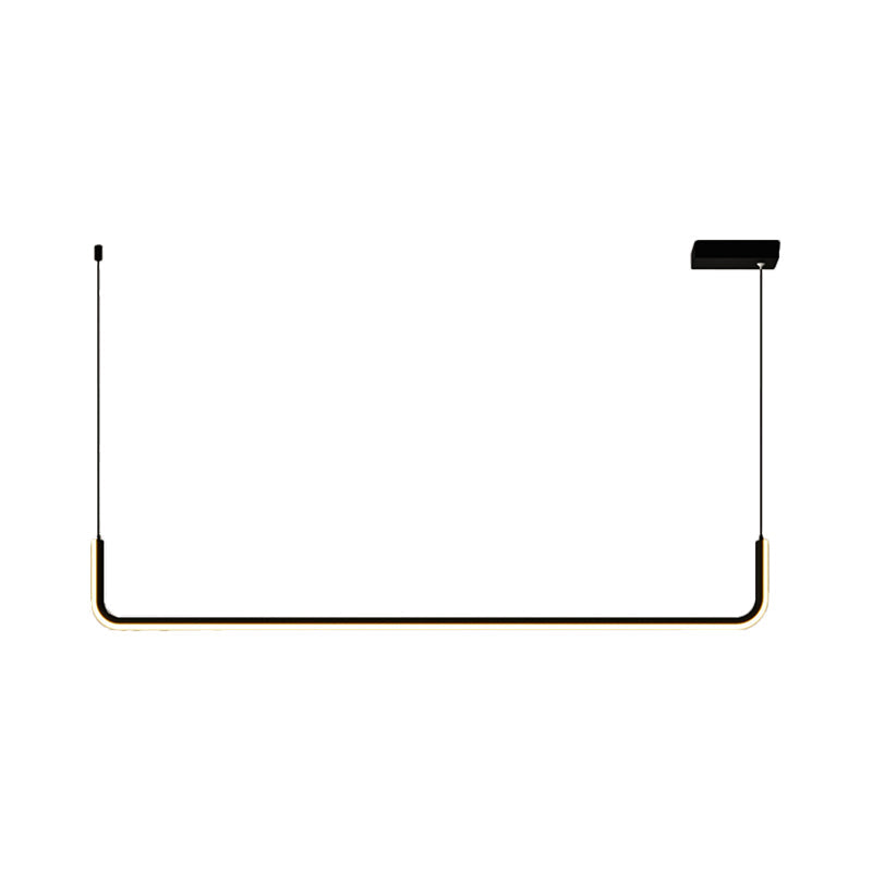 Modern Led Black Island Hanging Lamp Kit - Sleek Metal Half Rectangle Design With Adjustable