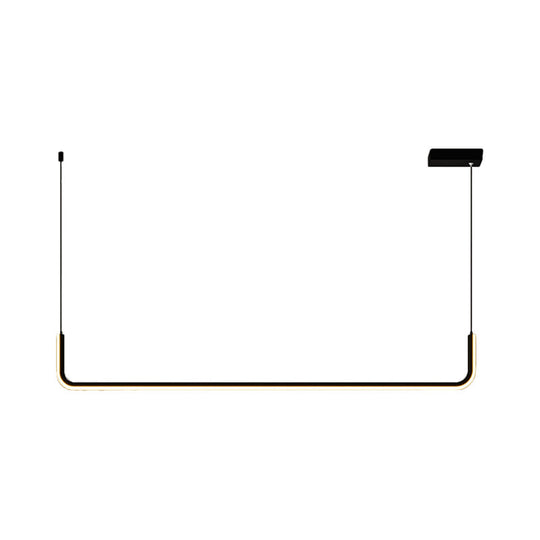 Modern Led Black Island Hanging Lamp Kit - Sleek Metal Half Rectangle Design With Adjustable