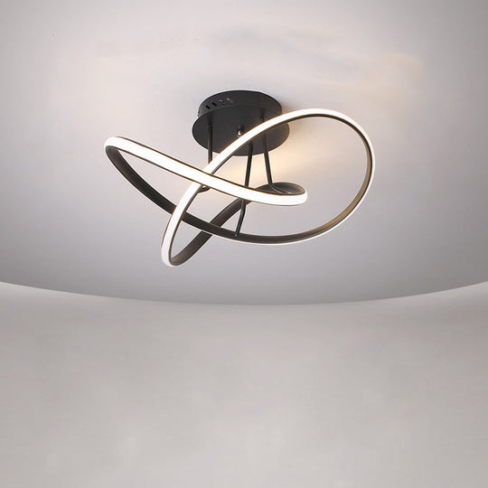 Metallic Twisted Semi Flush LED Ceiling Light in Nordic Black/White/Coffee for Bedroom