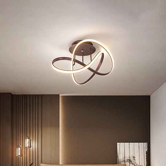 Metallic Twisted Semi Flush LED Ceiling Light in Nordic Black/White/Coffee for Bedroom