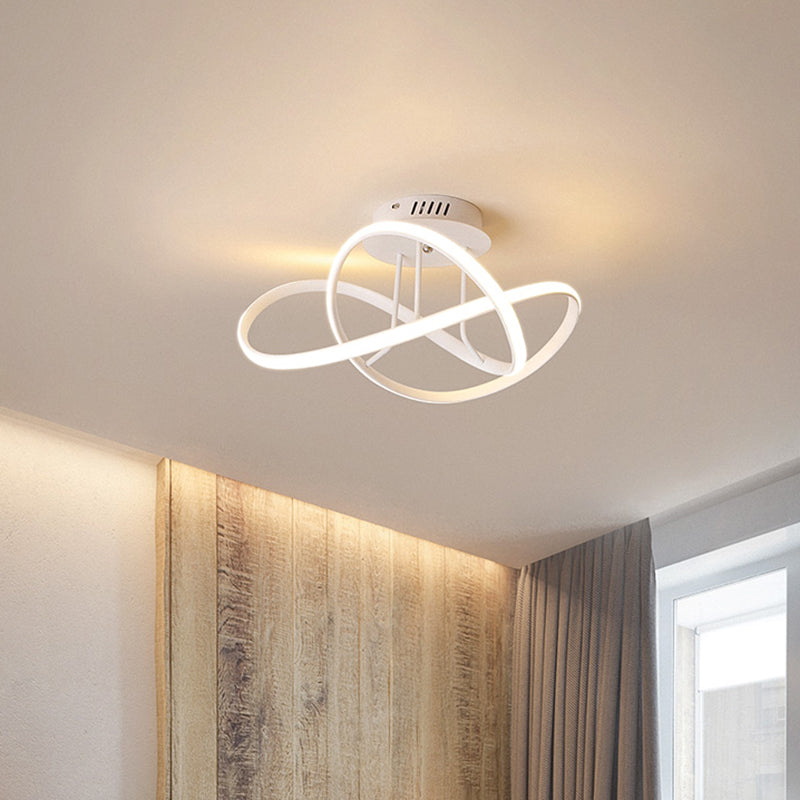 Metallic Twisted Semi Flush LED Ceiling Light in Nordic Black/White/Coffee for Bedroom