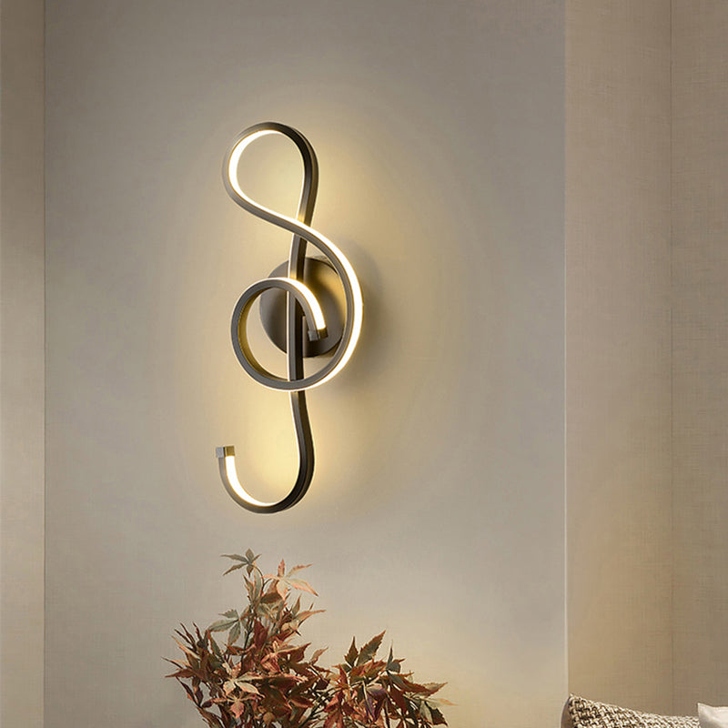 Musical Note Wall Mounted Lamp: Modernist Iron Sconce With Led Surface In Black/White - Warm/White