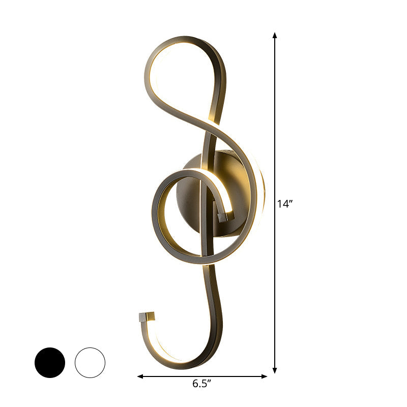 Musical Note Wall Mounted Lamp: Modernist Iron Sconce With Led Surface In Black/White - Warm/White