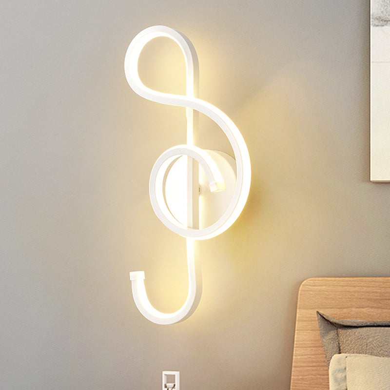 Musical Note Wall Mounted Lamp: Modernist Iron Sconce With Led Surface In Black/White - Warm/White