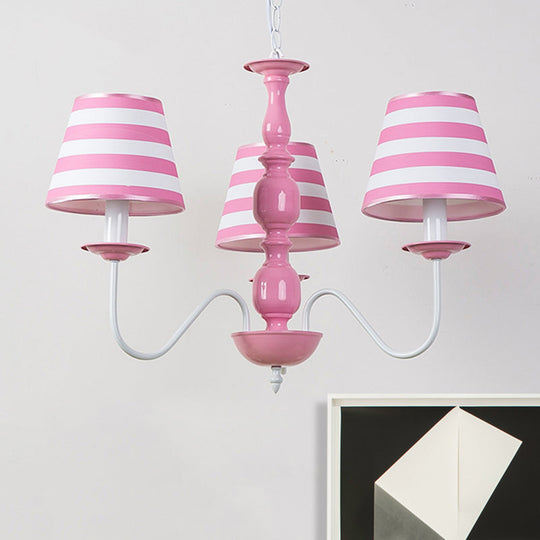 Nordic Style Pink Fabric Stripe Suspension Chandelier For Restaurants