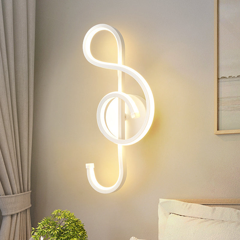 Musical Note Wall Mounted Lamp: Modernist Iron Sconce With Led Surface In Black/White - Warm/White