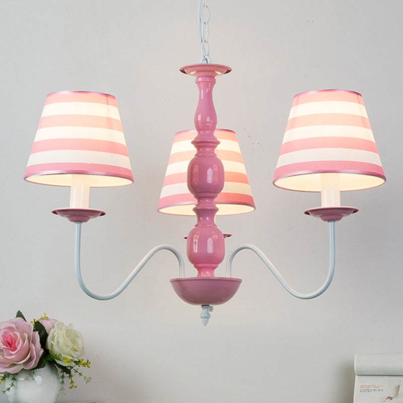 Nordic Style Pink Fabric Stripe Suspension Chandelier For Restaurants