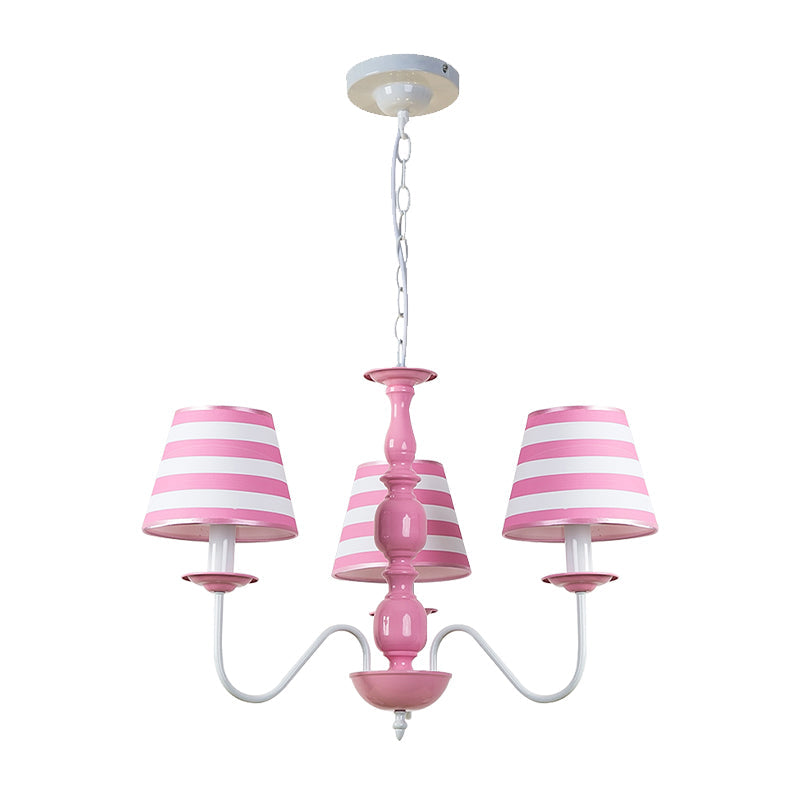 Nordic Style Pink Fabric Stripe Suspension Chandelier For Restaurants