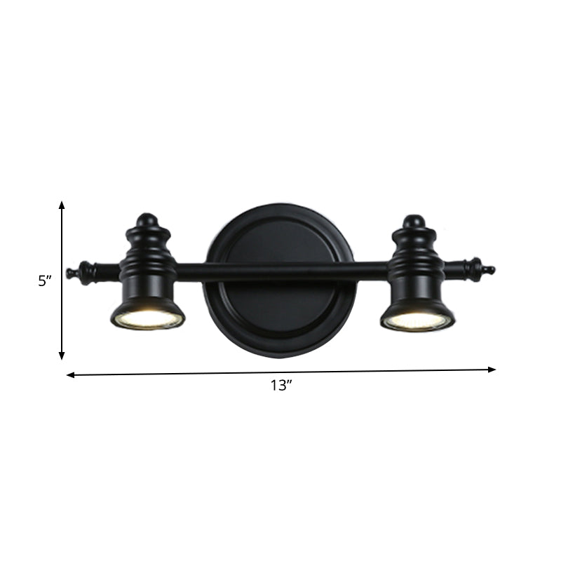 Adjustable Black Wall Light Fixture With 2 Arms And Simplicity 2-Head Design - Ideal For Bathroom