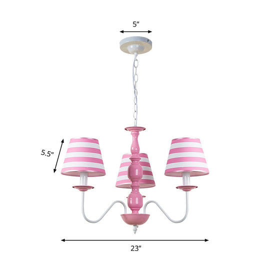 Nordic Style Pink Fabric Stripe Suspension Chandelier For Restaurants