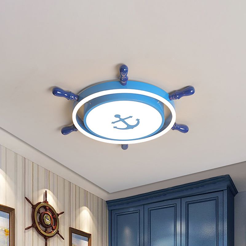 Blue/Gold Rudder LED Flush Ceiling Light in Warm/White Light for Children's Room - Mediterranean Acrylic Flush Mount Lighting