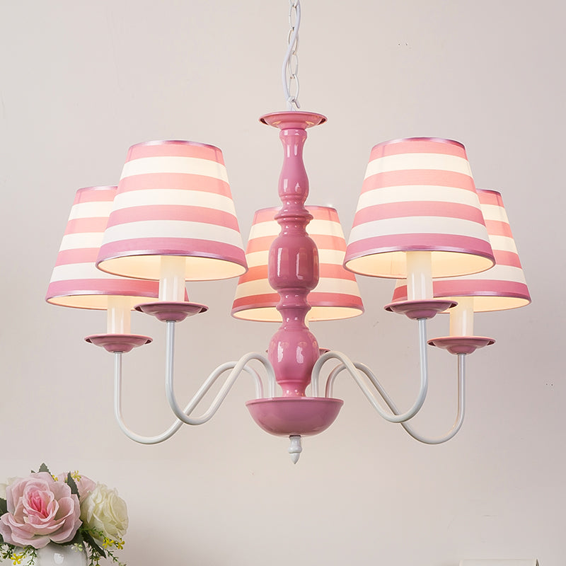 Nordic Style Pink Fabric Stripe Suspension Chandelier For Restaurants