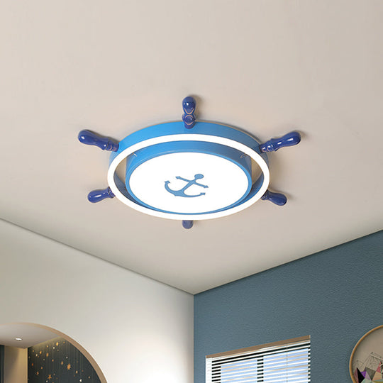 Blue/Gold Rudder LED Flush Ceiling Light in Warm/White Light for Children's Room - Mediterranean Acrylic Flush Mount Lighting