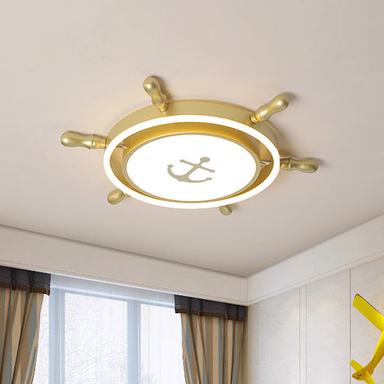 Blue/Gold Rudder LED Flush Ceiling Light in Warm/White Light for Children's Room - Mediterranean Acrylic Flush Mount Lighting