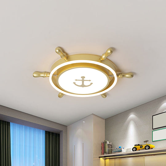 Blue/Gold Rudder LED Flush Ceiling Light in Warm/White Light for Children's Room - Mediterranean Acrylic Flush Mount Lighting