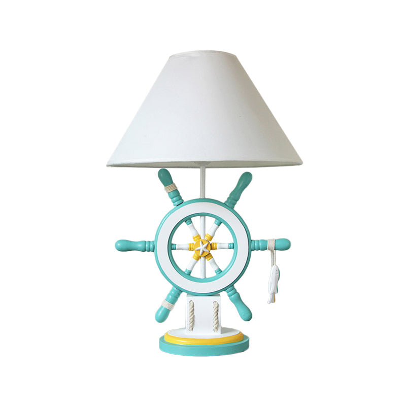 Elisa - Kids Rudder Resin Task Light Children Single Head Pink/Green Desk Lamp with Barrel White Fabric Shade