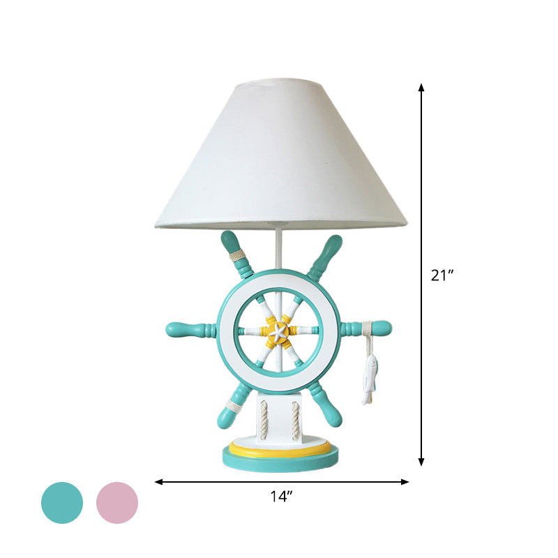 Elisa - Kids Rudder Resin Task Light Children Single Head Pink/Green Desk Lamp with Barrel White Fabric Shade