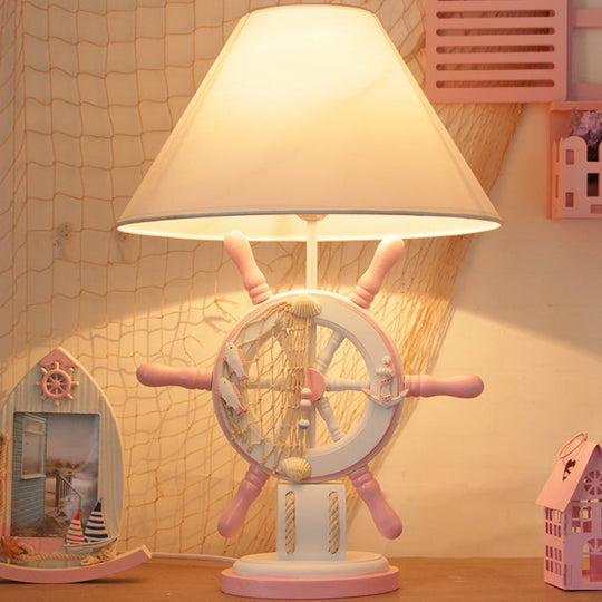 Elisa - Kids Rudder Resin Task Light Children Single Head Pink/Green Desk Lamp with Barrel White Fabric Shade