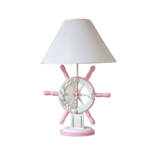 Elisa - Kids Rudder Resin Task Light Children Single Head Pink/Green Desk Lamp with Barrel White Fabric Shade