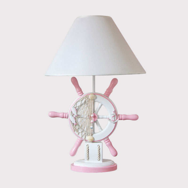 Elisa - Kids Rudder Resin Task Light Children Single Head Pink/Green Desk Lamp with Barrel White Fabric Shade